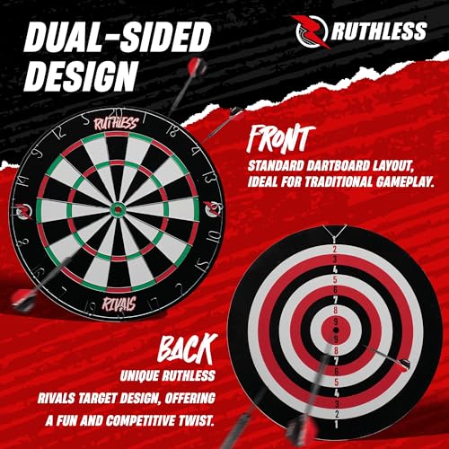 Ruthless | Rivals Family Dart Board Game | 18 * 1 Double Sided Dartboard Set Including 2 Sets of Darts (DB074).