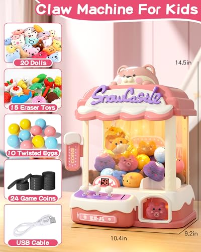 Jovow Claw Machine for Kids, Mini Vending Machine with Music, Prize Dispenser Toys for Girls and Boys, Electronic Claw Game Machine for Party Birthdays, Includes 45 Mini Toys (Medium)