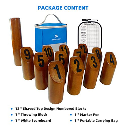 SpeedArmis Wooden Throwing Game - 12 Numbered Block Toss Games Set with Scoreboard & Carrying Case, Indoor Tailgating Bowling Yard Activity‌ for Teens Adults Family