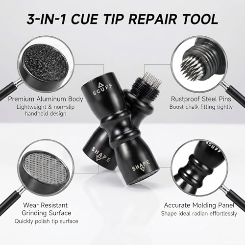 Billiard Training Cue Balls & 3-in-1 Cue Tip Tool Combo, 2-1/4" Regulation Red Dot & Dual-Sided Pool Balls, Billiard Accessories Kit for 8-Ball Game