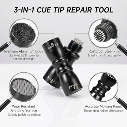Billiard Training Cue Balls & 3-in-1 Cue Tip Tool Combo, 2-1/4" Regulation Red Dot & Dual-Sided Pool Balls, Billiard Accessories Kit for 8-Ball Game
