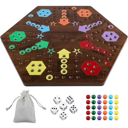 Large 20 Inches Wahoo Marble Board Game 4 and 6 Players 2 Sided Painted Thicken Wooden Dice Marbles Game for Family Friends Party Game Nights - color: Flame, style: 20 Inch