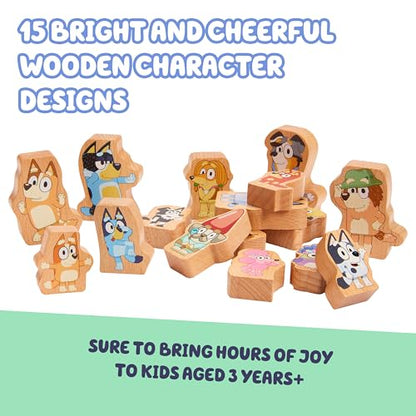 Bluey Stacking Game – Spin, Balance & Play with 15 Fun Character Pieces & Sticks, Exciting Wooden Stacking Game for Kids, Toddlers & Families Ages 3+ - style: Stacking Game