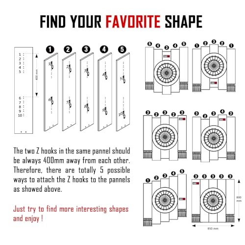 ONE80 Knock-down Dartboard Backboard for A Large Area of Wall Protection Free Combination for Various Set-up Options Wooden Backboard with Black Veins Mounting Kits and Instructions Included Dartboard