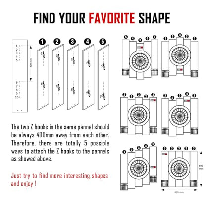 ONE80 Knock-down Dartboard Backboard for A Large Area of Wall Protection Free Combination for Various Set-up Options Wooden Backboard with Black Veins Mounting Kits and Instructions Included Dartboard