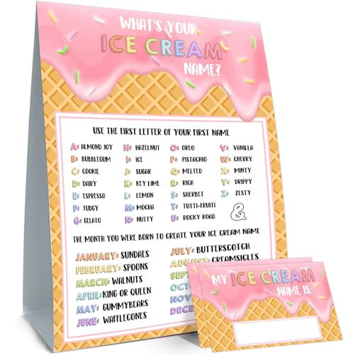 What's Your Ice Cream Name, Ice Cream Decorations for Birthday Party, 30PCS Sticker Name Cards for Birthday Party Supply - style: Icecream