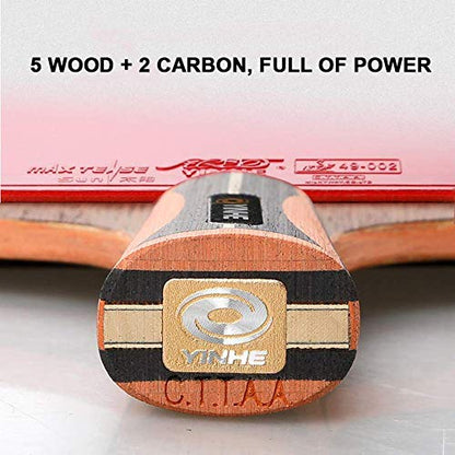 Carbon Table Tennis Bat with Free Case 5-ply Wood 2-ply Carbon Ping Pong Paddle Comfortable Handle/As Shown/Short Handle - size: Short Handle