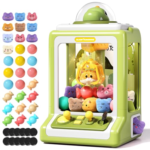 Claw Machine for Kids, Mini Vending With Game Coins & Music, Prize Dispenser Toys for Girls and Boys, Electronic Claw Game for Party Birthdays, Includes 30 Mini Toys (Dinosaur) - style: Dinosaur