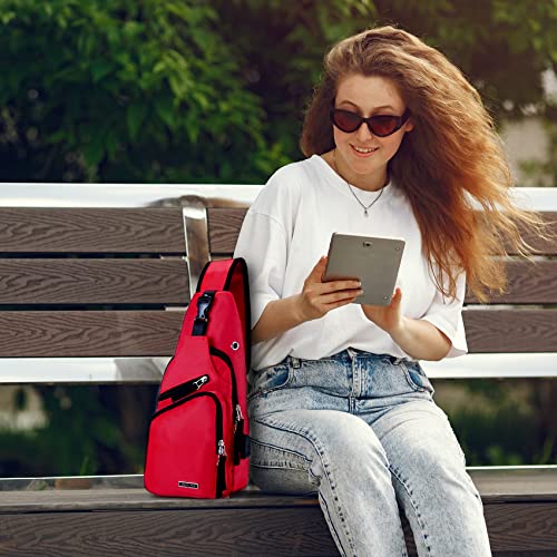 Seoky Rop Men Women Sling Backpack Nylon Water Resistant Shoulder Chest Crossbody Sling Bag with USB Charging Port - color: Watermelon Red