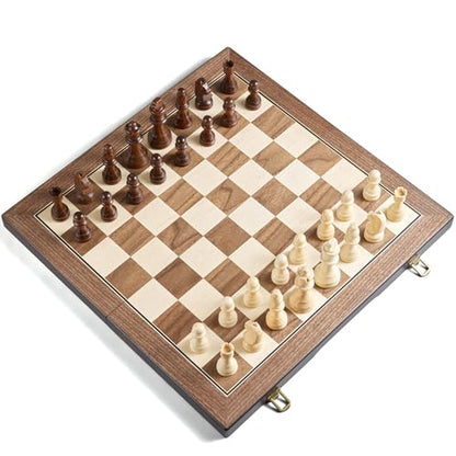 AMEROUS 17'' Magnetic Wooden Chess Set for Adults Kids - with Folding Board, Gift Package, Pieces Storage Slots, Handmade Pieces,Chess Board Game Set for Tournament Professional Beginner - size: 17 inches