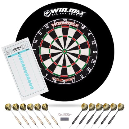 WIN.MAX Dart Board - Bristle Steel Tip Dartboard for Adults Bristle Steel Tip Dart Board Set with 12 Darts Metal - style: Dart Board with Surrond Backboard