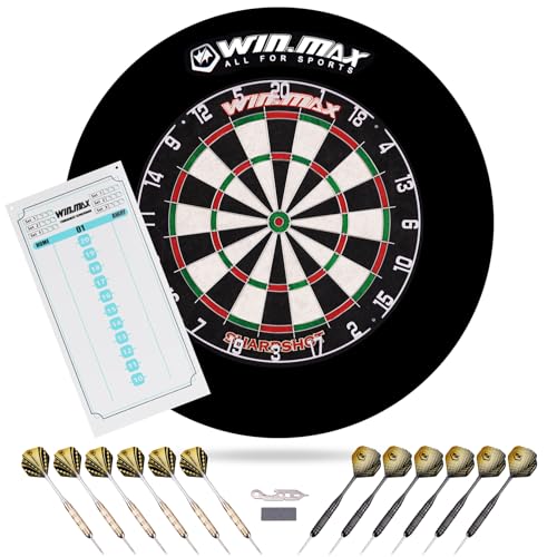 WIN.MAX Dart Board - Bristle Steel Tip Dartboard for Adults Bristle Steel Tip Dart Board Set with 12 Darts Metal - style: Dart Board with Surrond Backboard