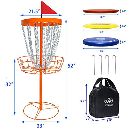 Disc Golf Basket - Portable Disc Golf Target with Heavy Duty 24-Chains Come with 6pcs Disc Golf Discs and Carry Bag, Ground Stake -Suitable for Players of All Levels - Multi Color Available - style: Plus-Orange- 6 PCS
