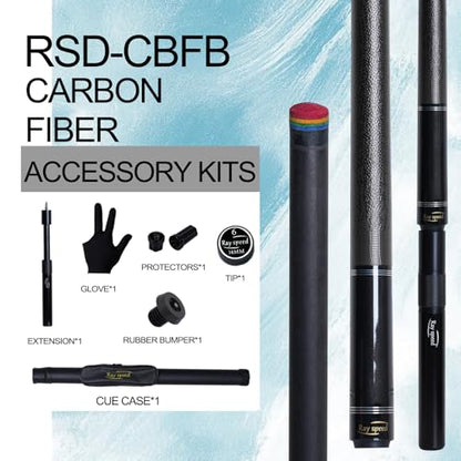 Carbon Fiber Pool Cue Stick 12.5mm Rainbow Tip Low Deflection Pool Stick with Uni-loc Pin Joint and Extension Pool Stick-20 oz - color: Black