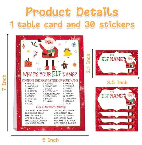 What's Your ELF Name Game, 1 Sign & 30 Stickers, Christmas Party Activity for Family, Kids & Adults - style: Christmas 002