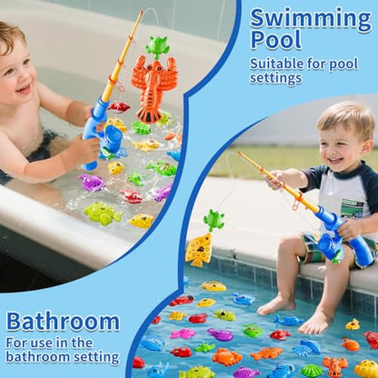 Magnetic Fishing Game Toys for Kids Toddlers 3-5 4-8, Water Table Bathtub Toys with Pole Rod Net & Fish, Water Bath Pool Outdoor Fishing Toys for Kids Toddlers Baby Boys Girls Age 3 4 5 6 7 8 Year Old - style: 2 rods 2 nets 35 fish