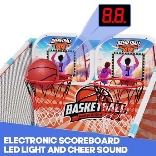 2-Player Arcade Basketball Game Set,Upgraded Indoor Hoop with LED Light Electronic Scoreboard 4 Balls,Carnival Games Sports Toys Kids 3-10 for Home Party Backyard Outdoor Boys Girls Toddlers Gifts