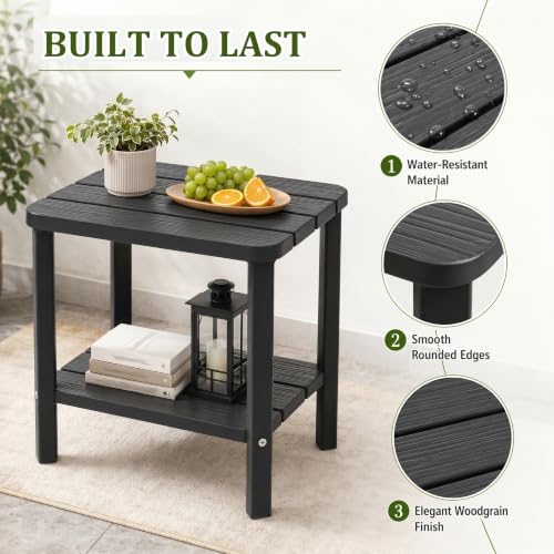 Outdoor Side Table，2PCS Small Table 2-Tier, Weather Resistant Outdoor End Tables, Patio Furniture for Garden, Porch, Pool, Lawn, Backyard or Indoor Bedroom - size: 2PCS