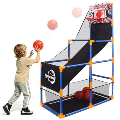 Nattork Arcade Basketball Game Set with 4 Balls and Hoop, Kids Basketball Hoop Indoor Outdoor Sports Toy Gifts for Kids Boys Girls 3-5 Years Old, Air Pump Included, Ideal for Gifts
