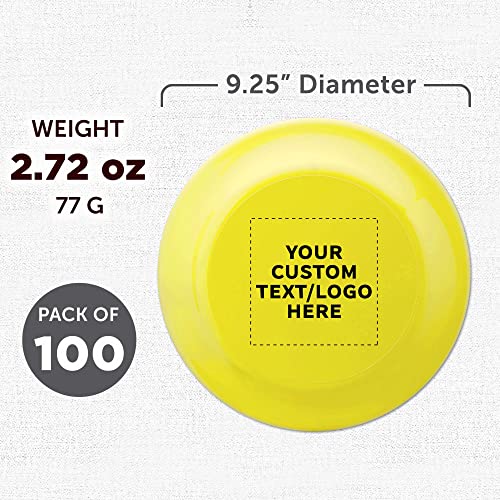 DISCOUNT PROMOS Frisbee Flying Discs in Bulk, 9.25 in. Fun Family Beach Game - color: - Custom - Yellow, size: 100 flying discs