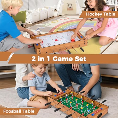 GYMAX 2 in 1 Multi Game Table, Tabletop Foosball Table & Hockey, Combo Game Table Set with Complete Accessories for Kids & Adults, Home, Game Room, Party, Family Nights