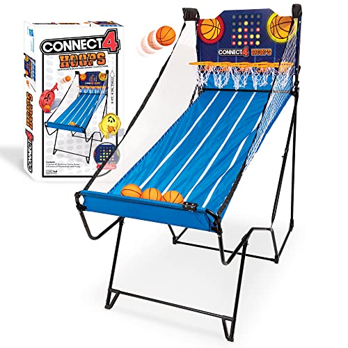 EastPoint Connect4 Hoops Arcade Basketball Game - Blue, Medium - Electronic LED Scoring & Kids Games - Foldable Indoor Design & Mini Basketball Hoop - Four-in-a-Row Challenge