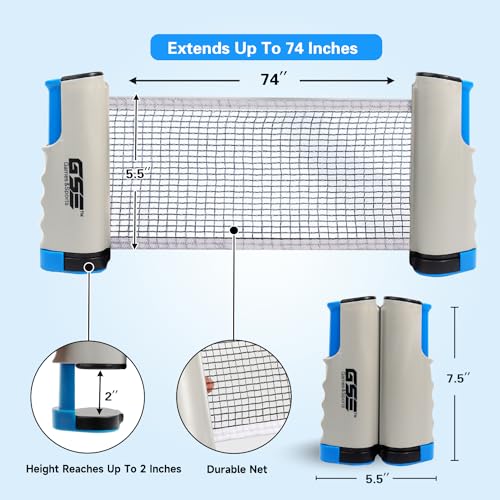 GSE Games & Sports Expert Adjustable Retractable Ping Pong Net Set & Post. Professional Table Tennis Rackets and Balls, Net with Posts and Storage Bag - Pingpong Paddle and Game Table Accessories. | Adjustable - color: Grey Net