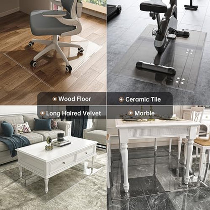 48“x36” Beveled Edge Tempered Glass Chair Mat, 5MM Thick, 1000Lbs Weight Capacity, Clear Ultra-Smooth, Suitable for Hardwood Floors & Carpet, Anti-Scratch Anti-Yellow, Home Office Use - size: 48“x36”