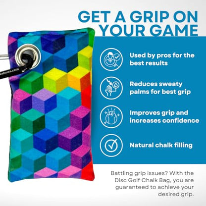 HYZER HOUND DISCS Disc Golf Chalk Bag | Dry Your Hands in the Heat of Summer | Attaches to Bag with a Carabiner | Improve Your Hand Grip for Consistency | Essential Disc Golf Accessories | Chalk - color: Rainbow Cubes