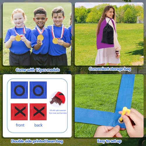 CWLAKON Giant Tic Tac Toe Bean Bag Toss Games, Potato Sack Race Bags, Egg Spoon Relay, 3 Legged Race Bands, Lawn Yard Backyard Carnival Field Day Game for Kids & Adults