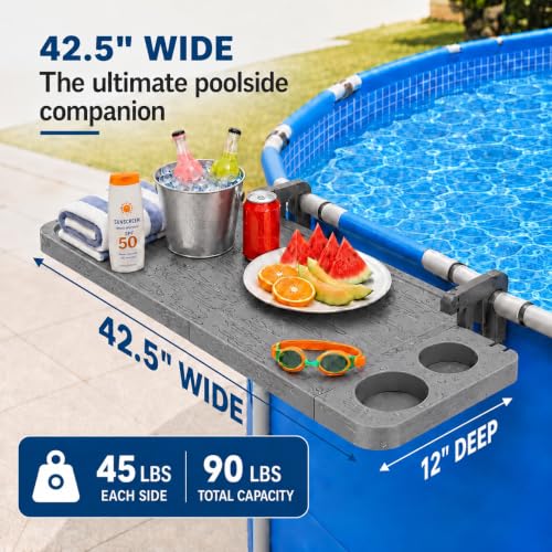 Pool Bar for Above Ground Pool, Swim Up Bars for Pool, 42.5" x 12" Pool Side Table with 90 lbs Capacity, Poolside Bar Clip-On Foldable Tabletop Easy Install