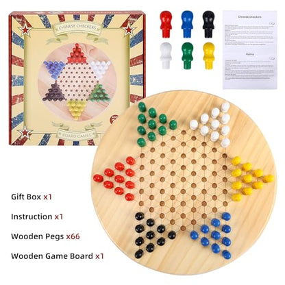 Gothink Chinese Checkers Board Game Toy for Adults Seniors Kids, 11.5 inches Classic Wooden Checkers Game Set, 66 Wooden Pegs in 6 Bright Colors, Fun Family Board Games for All Ages