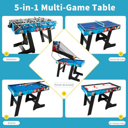 5 in 1 Multi Combo Game Table,Folding Multi Game Combination Table Set with Soccer Foosball Table,Pool Table,Hockey Table,Table Tennis Table,Basketball
