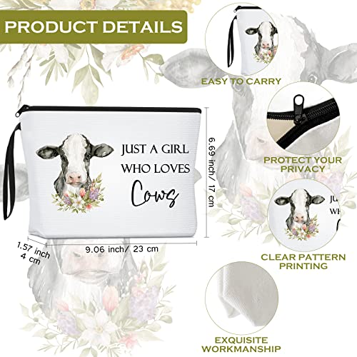 Sieral 2 Pcs Animal Lover Bag Gift for Women Travel Canvas Tote Portable Zipper Pouch Canvas Reusable Grocery Tote - style: Cow