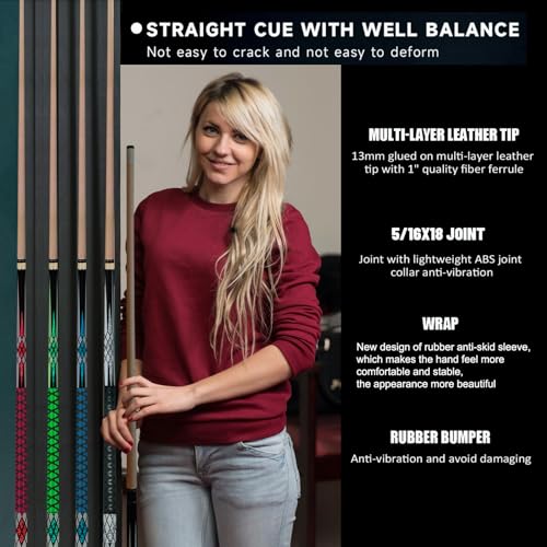 Pool Sticks Set of 4 and Pool Sticks Set of 2 with 13mm Cue Tip 58" Pool Cue with Rubber Anti-Skid Sleeve - color: POOL CUES SET OF 2
