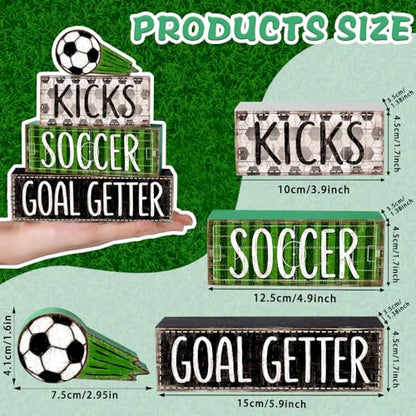 DIYDEC 4Pcs World Cup Tabletop Decorations Soccer Wooden Block Signs Gift RusticSoccer Goal Tiered Tray Decor World Cup Table Centerpiece for Home Office Tabletop Fireplace Party Decor - style: Soccer