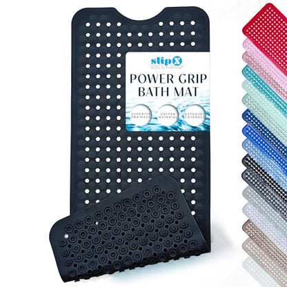 SlipX Solutions Power Grip Bathtub Safety Mat | Precision Grip Technology for Longer, Stronger, & Softer Wet Surface Protection | Solid Black 39"x16" - color: Solid Black