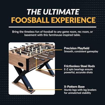 Hathaway Fullerton 48-in Foosball Table, Arcade Table Soccer for Game Rooms, Includes (2) 36-mm ABS Foosballs, Driftwood (BG50330)
