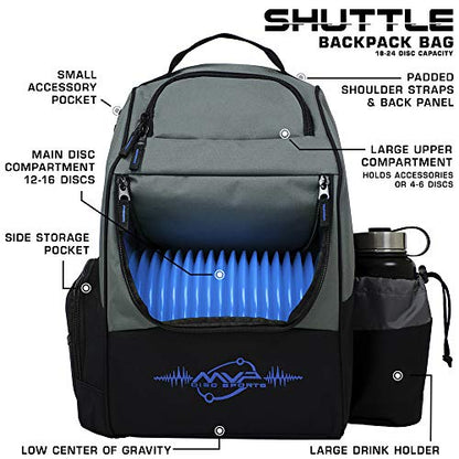 MVP Disc Sports Shuttle Disc Golf Backpack Bag (Choose Your Style and Color) - color: Gray/Royal, style: Without Velcro Side Panel