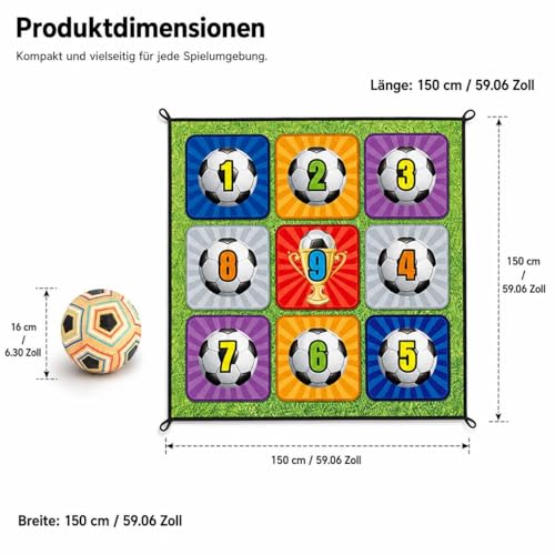 predolo Tacky Practice Mat Target Game, Childrens 150x150cm, Soft Material Soccer Practice Mat for Kids 7-14 Years, Indoor Outdoor Soccer Set