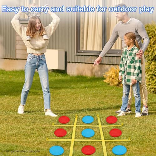 Giant Tic Tac Toe Outdoor Game, 4 Ft X 4 Ft Large Tic Tac Toe Strap Game Outdoor with 10PCS Soft Flying Disc for Kids and Adults to Play Outdoors, Beach, and Park