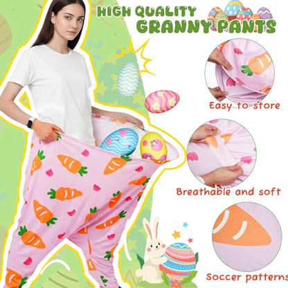 Easter Granny Pants Yard Game, 4 Pcs Outdoor Party Giant Granny Pants with 40 Pcs 2.4 Inch High-Bounce Easter Egg Balls, No Inflation Needed, Outdoor Toss Game for Backyard Family Reunion