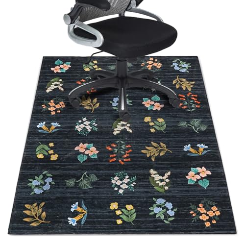 Office Chair Mat for Hardwood Floor 36"X 48" Heavy Duty Desk Chair Rug for Under Gaming Rolling Chairs Computer Decor Protect Mats Low Pile Non-Slip Rubber for Carpet & Tile Floor-Black Wildflowers - color: Black Wildflowers, size: 36"X 48"