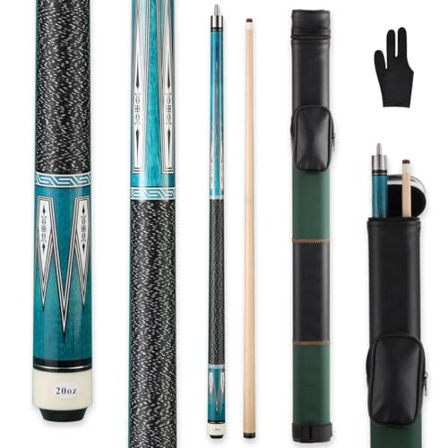 10mm11mm12mm13mm Billiard Pool Cue Stick Set, 20 oz 58 inch Canadian Maple Cue Stick Irish Linen Wrap, Cue Stick for Beginner, Commercial and Home Entertainment - color: 11mm Sky Blue with case