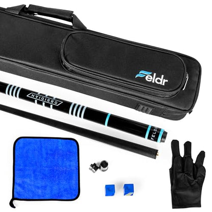 Obsidian Carbon Fiber Pool Cue Stick 57" Billiard Cue Sticks Professional Low Deflection Pool Sticks with 12.5mm Tip, Microfiber Cloth, Gloves, Pool Cue Case & Pool Cue Chalk for Adults