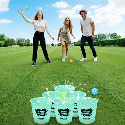 Yard Pong Outdoor Games, Giant Yard Games Set with 12 Buckets and Balls for Adults and Family, Toss Game Throwing Games for Beach, Camping, Lawn and Backyard - color: green