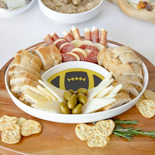 Football Bowl - Porcelain Serving Platter for Bread with Olive Oil, Chip and Dip Serving Set, Charcuterie Dish for Football Parties and Tailgating
