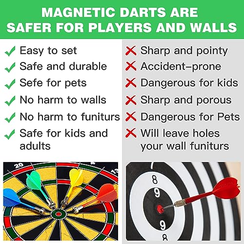 2IN1 Double-Sided Magnetic Dart Board for Kids and Adult.with 12 Magnetic Dart+12Sticky Balls,Safe Dart Game Set for 3-12 Year Old,Fun Family Game Friends Gifts