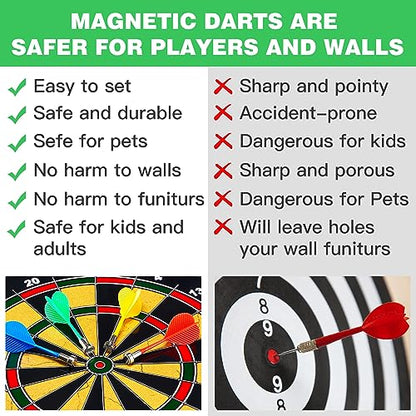 moopok Magnetic Dart Board for Kids-12Magnetic Dart/Sticky Balls Or 2 Toy Gun+40 Foam Dart.Indoor/Outdoor Kids Games and Party Games,Christmas Birthday Gifts Toys for 3-12 Year Old Boys - style: 17IN-2in1 Board+12 Magnetic Dart+12 Sticky Ball