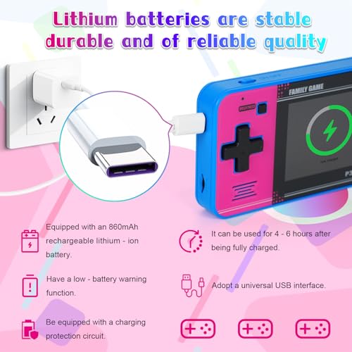 Handheld Game for Kids ，Built-in 220 32-bit Video Games, 3.0” IPS Screen, Rechargeable Portable Game , Travel Mini Arcade Electronic Toys Gift for Boys and Girls(Blue+Pink) - color: Blue+pink